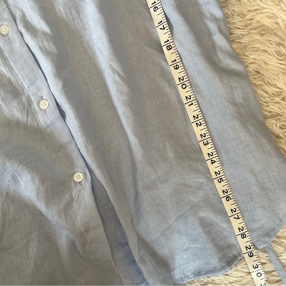 NWT ZARA Linen Tie Waist Button Blouse Blue Size L Oversized Fit - Picture 10 of 14